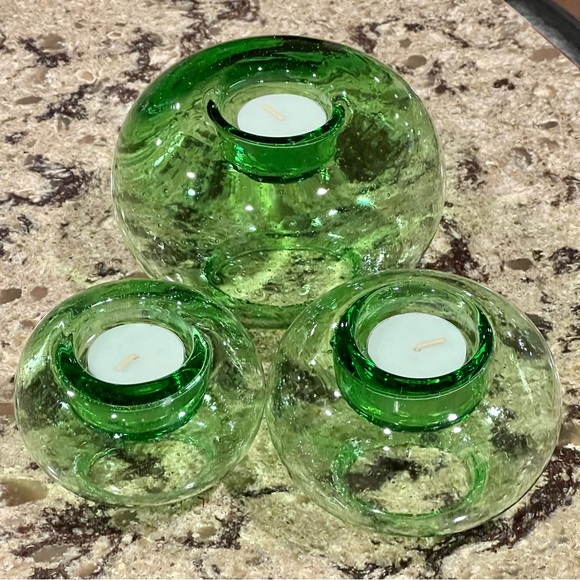 Green Blown Glass Sphere Candle Holders Southern Living Set of 3 Globe Shape - Picture 7 of 8